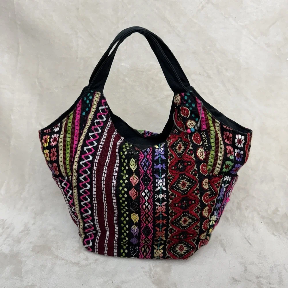 Catori Boho Woven Tapestry Tote Shoulder Bag Multicolor Tribal Aztec Zip Purse